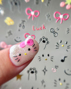 【AURA GLITTER】Kitty Ribbon Nail Sticker