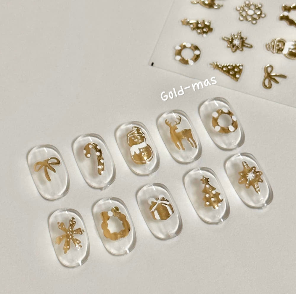 【AURA GLITTER】Goldmas Nail Stickers Christmas Winter