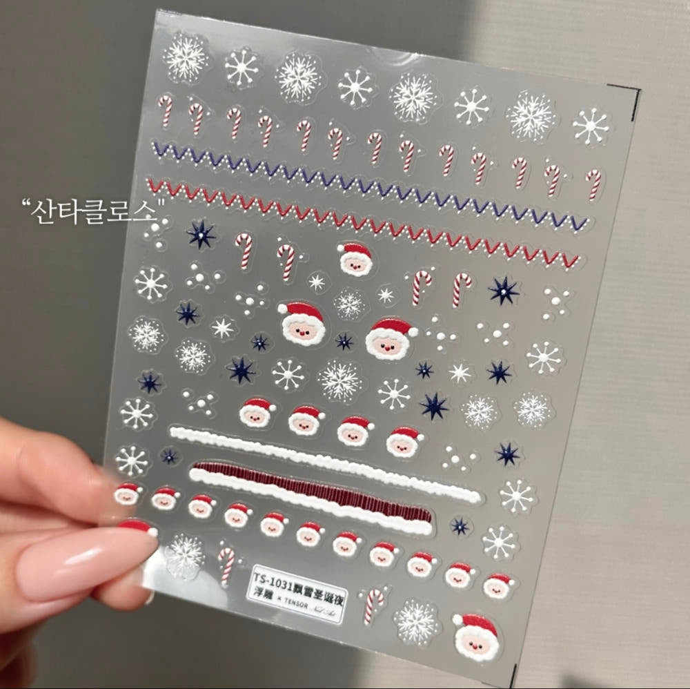 【AURA GLITTER】3 types of Santa lettering reindeer nail stickers with winter Christmas patterns